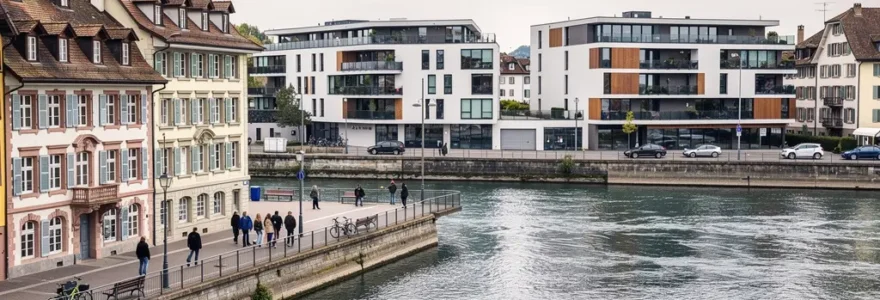 Panorama der Basler Altstadt mit Rhein und modernen Wohnbauten – Immobilienmarkt Basel