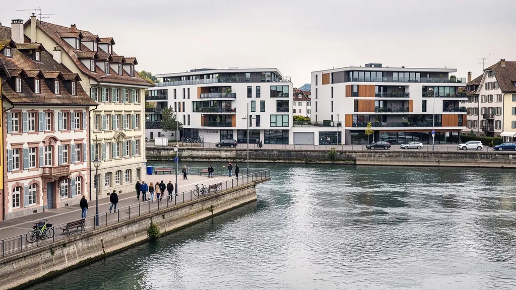 Panorama der Basler Altstadt mit Rhein und modernen Wohnbauten – Immobilienmarkt Basel